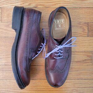 Frye Oxford Wingtip Leather Dress Shoes Brown 8.5B Lace Up Preppy Twee Academia